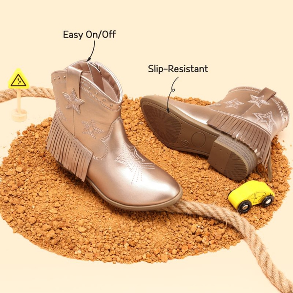 Girls Star Pattern Western Cowgirl Boots - ROSE GOLD - 4